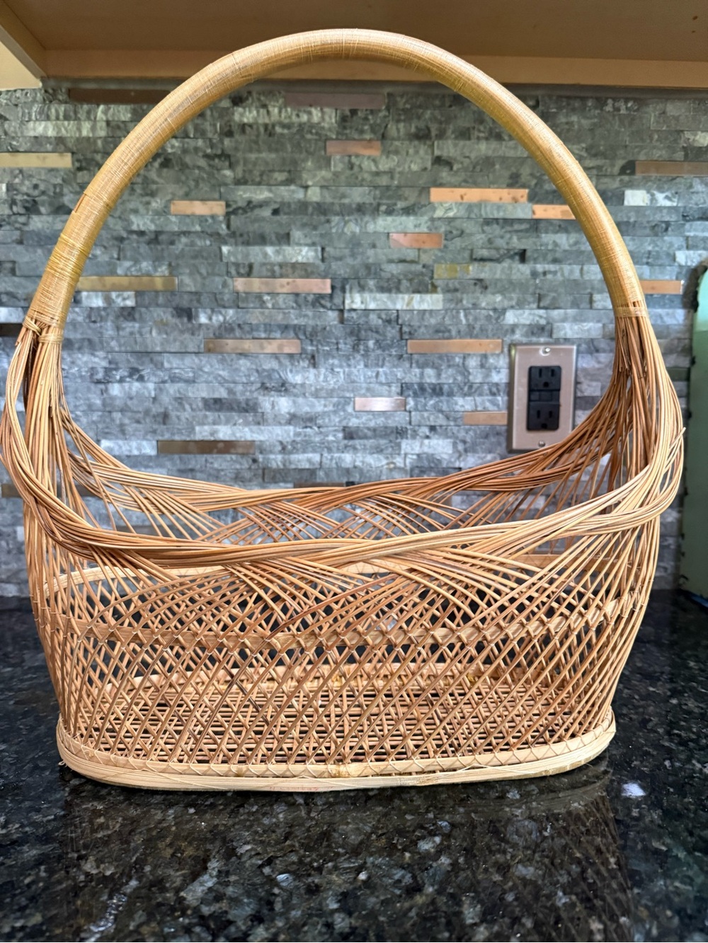 Vintage Boho 12x15 Natural Woven Rattan Basket with Handle - Home Accents